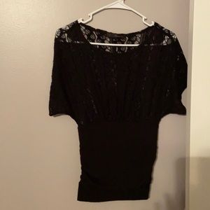 Blouse solid bottom lace top